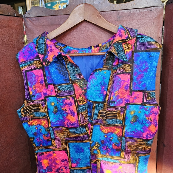 Vtg Psychedelic Bright Maxi Sleeveless Dress - Picture 2 of 4
